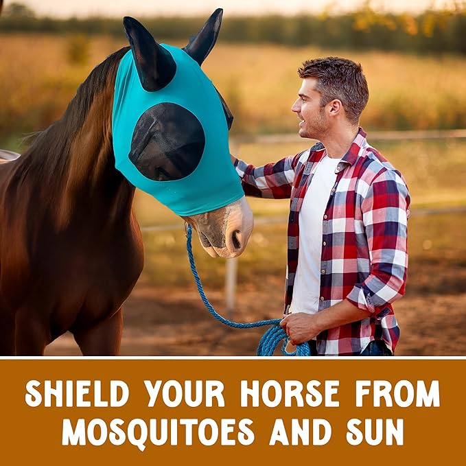 Horse Fly Mask - Durable Equine Fly Mask with Full Coverage for Eye &amp; Ear - Stretchable, UV &amp; Sun Protection Flymask for Horses, Ponies &amp; Mini Horses - Horse Face Cover for Pasture &amp; Trail - Green