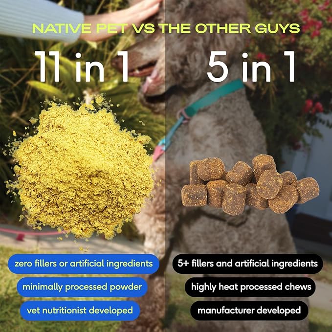 Native Pet Dog Vitamins &amp; Supplements - 11-in-1 Multivitamin Powder for Dogs Food Topper - Collagen, Glucosamine, Probiotics, Omega &amp; More- Supports Healthy Gut, Mobility &amp; Overall Health -60 Scoops