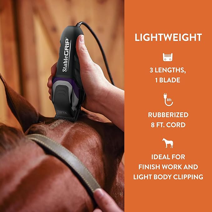 Wahl Pro Animal Stable Grip - Comprehensive Equine Grooming Kit - Light Body Clipping - Trimming Face, Ears &amp; Fetlocks - Stable Grip Clipper - Easy-to-Adjust Cutting Lengths - Long Power Cord
