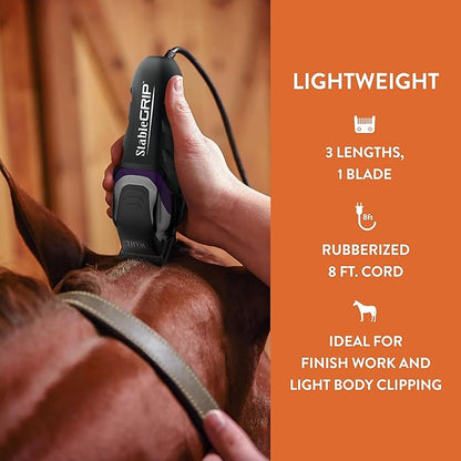 Wahl Pro Animal Stable Grip - Comprehensive Equine Grooming Kit - Light Body Clipping - Trimming Face, Ears &amp; Fetlocks - Stable Grip Clipper - Easy-to-Adjust Cutting Lengths - Long Power Cord