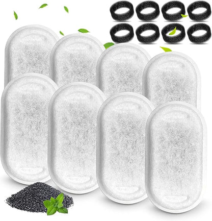 Cat Water Fountain Filters, Compatible with Stainless Steel Pet Fountain 8 Filters with 8 Sponges Replacement Filters for Cat Fountain (8 Filters&amp; 8 Sponges)