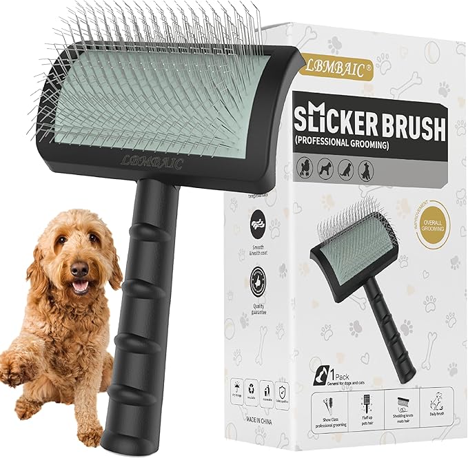Dog Slicker Brush for Poodles,Doodles,Goldendoodles Grooming Fluffy Shedding Tangles Mats Knots Easy and Quick Best Dog Slicker Brush for Long Thick Curly Coat Labradoodles Dematting.25mm(1&