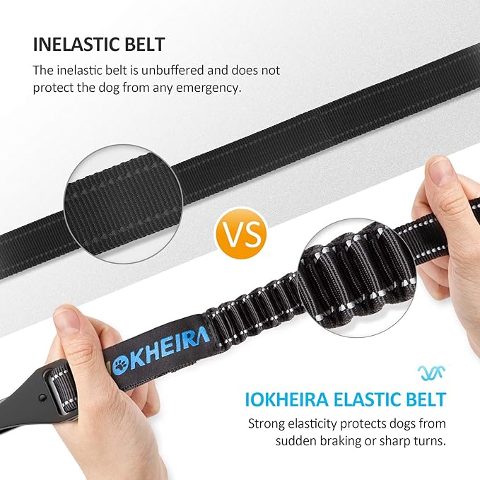 Dog Seat Belt 3-in-1 Car Harness for Dogs Adjustable Safety Seatbelt for Car Nylon Reflective Bungee Fabric Dog Car Harness with Clip Hook Latch &amp; Buckle, Swivel Zinc Alloy Carabiner (Black)