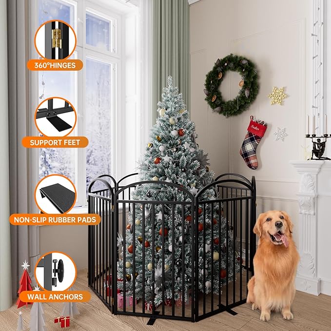 8 Panles Full Matel Freestanding Dog Gates with Door, 192"Extra Wide 36"Tall Free Standing Dog Pet Gate for Indoor &amp; Outdoor. Foldable Pet Fences for Doorways, House, Stairs, Porch, Deck, Yard