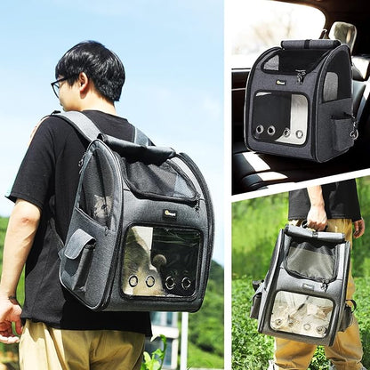 Hoopet Expandable Cat Backpack Carrier – Breathable Pet Carrier for Small Cats &amp; Dogs, Foldable Travel Backpack with Mesh Ventilation for Hiking, Walking, Camping, Dark Grey
