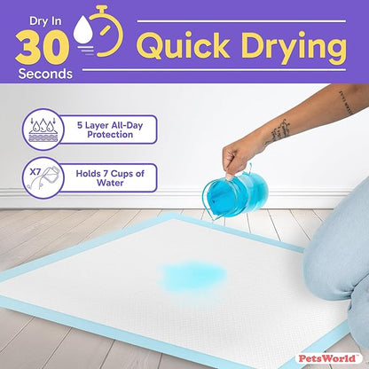PETSWORLD Giant Dog Potty Pads, Odor-Eliminating, 36" x 36", Ultra Absorbent 5-Layer Leak-Proof Training Pads for Dogs &amp; Cats (36x36, 25 Count)
