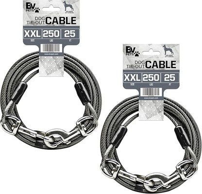 BV Dog Tie Out Cable 25 Feet - Heavy Duty Dog Lead Up to 250 Pounds - Reflective &amp; Rust-Free with Quick Release Swivel Clips &amp; 360° Rotating Clasp - Tangle-Free Dogs Runner for Yard (Grey, Pair)