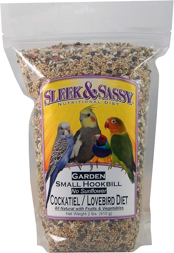 SLEEK &amp; SASSY Garden Small Hookbill No Sunflower Bird Food for Lovebirds, Cockatiels, Quaker Parrots &amp; Small Conures (2 lbs.)