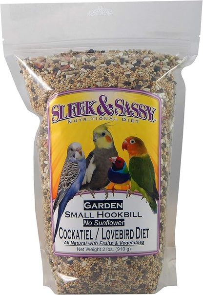 SLEEK &amp; SASSY Garden Small Hookbill No Sunflower Bird Food for Lovebirds, Cockatiels, Quaker Parrots &amp; Small Conures (2 lbs.)