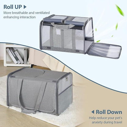 Cat Carrier for 2 Cats – Large Soft-Sided Pet Travel Carrier, Dual Compartments, Privacy Protection, Dog Carrier for Small/Medium Dogs, Home &amp; Outdoor Use