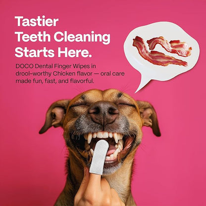 DOCO Dog Teeth Cleaning Wipes Dental Finger Wipes for Cats &amp; Dogs Remove Plaque &amp; Tartar, Freshen Breath, No Rinse, Easy &amp; Effective Pet Tooth Cleaning Kit for Oral Care, Bacon Flavor, 100 Count