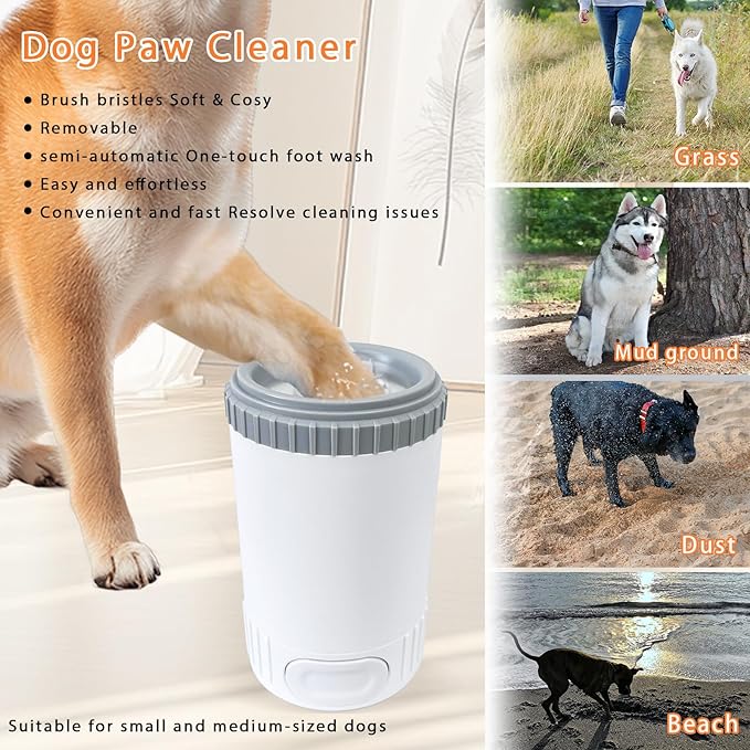 Dog Paw Cleaner with Absorbent Towel, Dog Paw Washer, Muddy Paw Cleaner, Dog Foot Cleaner, Plunger Style Dog Paw Washer, Paw Cleaner for Dogs, Suitable for Small Breed &amp; Medium Breed Dogs