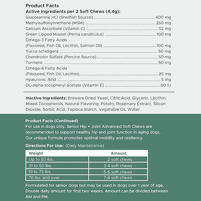 Glucosamine for Dogs Hip and Joint Supplement - 60 Senior Dogs Mobility Soft Chews - Made with Glucosamine, MSM, Chondroitin, Green Lipped Mussels and More - Made in The USA