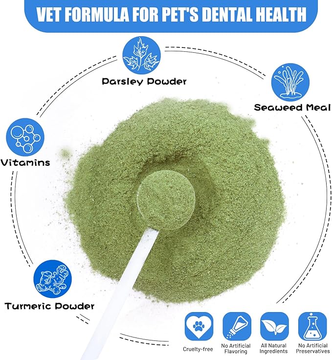 Dog Teeth Cleaning Powder, Dog Dental Powder and Breath Freshener, Plaque Off Pet Tooth Cleaning lab co, Bad Breath &amp; Tartar Remover for Dogs, Natural Herbal Blend - All Breeds &amp; Sizes