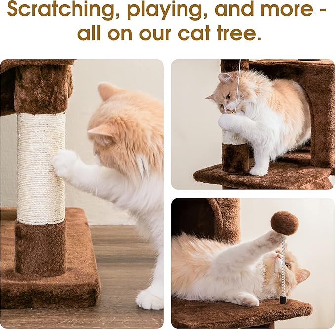 MWPO 70.1-Inch Large Cat Tree, Multi-Level Tall Cat Tower for Indoor Cats, Plush Cat Condo with Big Padded Perches, Sisal-Covered Scratching Posts, Hammock, Toys for Kittens &amp; Cats - Brown
