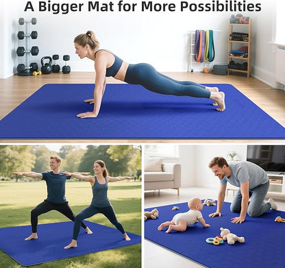 Extra Large Yoga Mat - 72"x35", 72"x48", 78"x57" - Wide TPE Exercise Mat for Home, Stretching, Couples &amp; Family Workouts - 6-12mm Thick, Non-Slip &amp; Waterproof - with Carry Bag and Straps