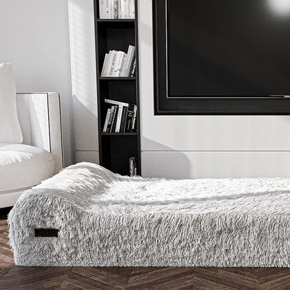 KOPEKS Orthopedic Memory Foam Dog Bed 7" Inch Thick Extra Large Dog Bed with Pillow Fluffy Grey 50"x34"x10" Includes Waterproof Liner &amp; Durable Removable Cover with Smart Design