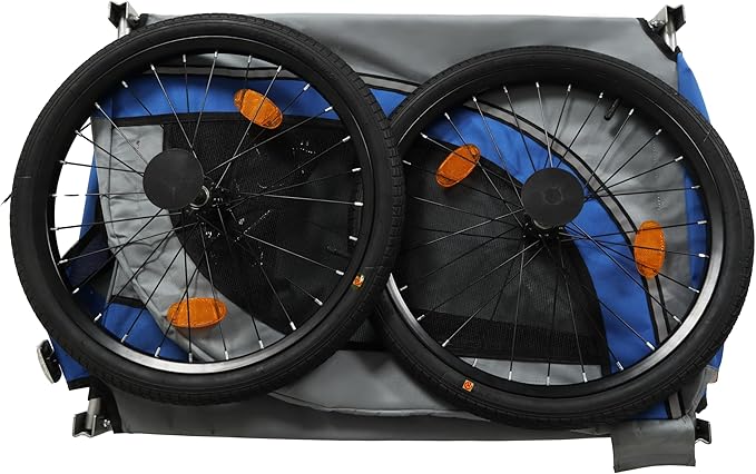 Blue-Grey Large Folding Bike Trailer for Dogs – Heavy-Duty Steel Frame, 66LB Capacity Pet Carrier for All-Terrain Cycling, Jogging &amp; Camping Adventures!