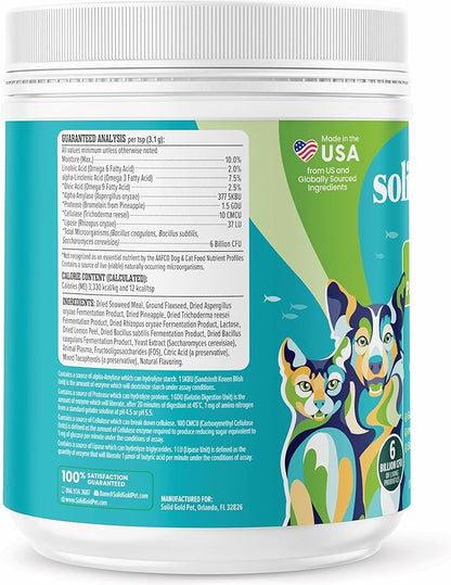 Solid Gold SeaMeal Cat Probiotic &amp; Dog Probiotics for Digestive Health - Kelp Powder Dog &amp; Cat Multivitamin Supplement w/Prebiotics &amp; Digestive Enzymes for Skin, Coat, &amp; Gut + Immune Support - 8oz