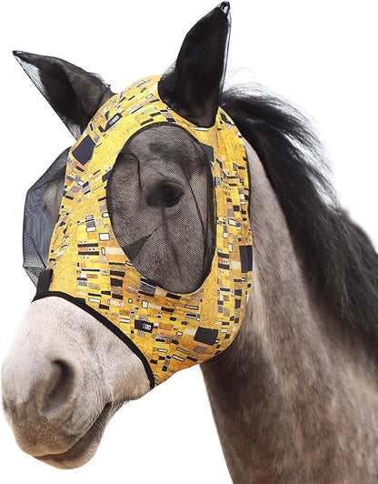 Harrison Howard Super Comfort Stretchy Fly Mask Large Eye Space with UV Protection Soft on Skin with Breathability Golden Shape M
