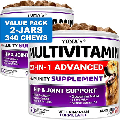 2-Pack Dog Multivitamin Chewable with Glucosamine - Dog Vitamins and Supplements - Senior &amp; Puppy Multivitamin for Dogs - Hip &amp; Joint Support - Immune Health, Skin, Heart, Digestion, Probiotics