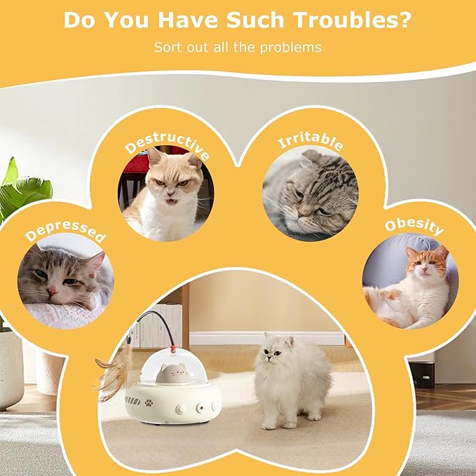 hooroor 2-in-1 UFO Laser Cat Toy – Automatic Motion with Feather, Rechargeable Smart Sensor Interactive Toy for Indoor Cats &amp; Dogs, Fun Exercise &amp; Play, Perfect Pet Gift