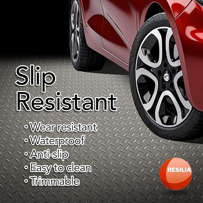 RESILIA Heavy Duty Garage Floor Runner &amp; Protector Mat - Slip Resistant Diamond Plate PVC Mats - Water, Spill, &amp; Stain Resistant, Sandstone (4 feet x 8 feet), Made in The USA