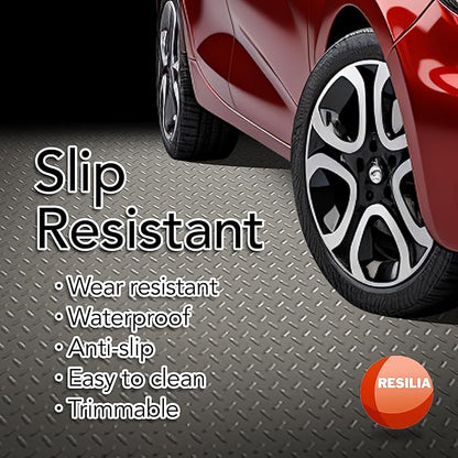 RESILIA Heavy Duty Garage Floor Runner &amp; Protector Mat - Slip Resistant Diamond Plate PVC Mats - Water, Spill, &amp; Stain Resistant, Sandstone (4 feet x 8 feet), Made in The USA