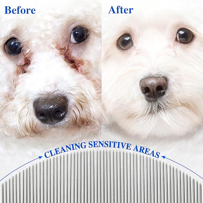 2 Pack Professional Eye Comb For Pets,Stainless Steel Tear Stain Remover For Cats &amp; Dogs,Gentle Round-Head Grooming Tool,Precisely Removes Stains, Dirt And Debris From The Eye Area