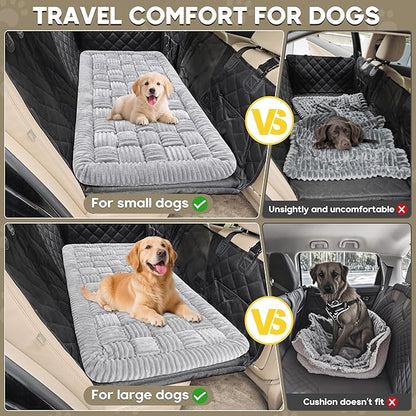 Dog Car Bed Mat, Non-Slip Backseat Extender Pet Blanket, Plaid Dog Bed for Trucks, Sedans &amp; Large SUVs, Chew-Resistant Travel Pad for Dogs, Easy Clean &amp; Scratch-Proof &amp; Comfort（56"x28.7" Light Gray