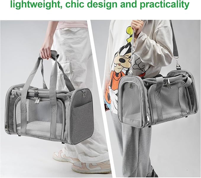 Roaringkitty Travel in Style: Portable Pet Carrier for Small Pets up to 15 Lbs- Airline Approved, Collapsible &amp; Comfortable cat/Puppy Soft Sided Bag (Grey)