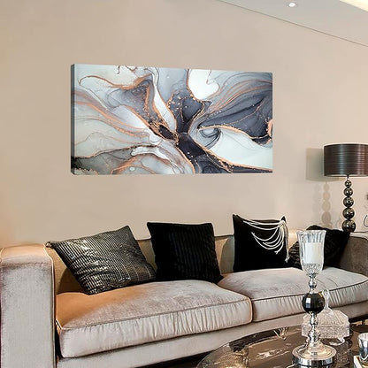 XXMWallArt FC3462 Framed Wall Art Gray and Gold Abstract Painting Background Abstract Canvas Wall Art Print Painting for Bedroom Living Room Office Wall Decor Home Decor