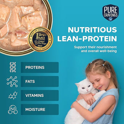 Wet Cat Food Canned Tuna and Salmon Cutlets in Gravy, 100% Mercury-Tested, Moist Can Fish for Cats, Grain-Free, Protein, Non-GMO, Pack of 12
