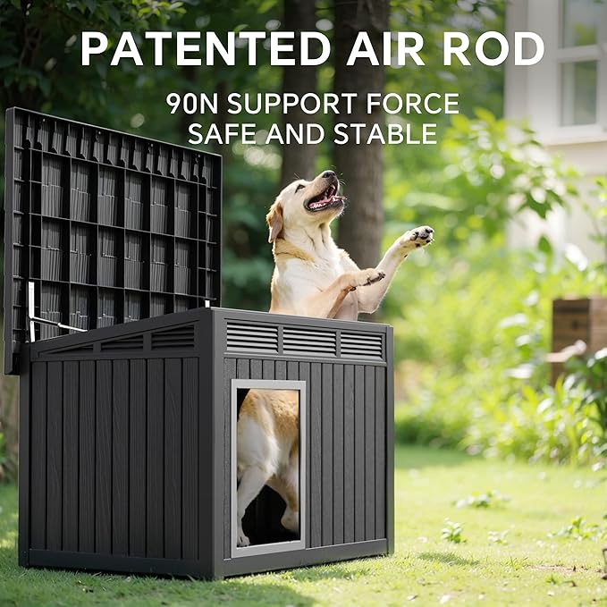 DRATO Dog House for Both Indoor and Outdoor with Weatherproof Roof Removable Floors for Medium to Large Dogs Interior Space (Black, Large (42.87 * 32.95 * 31.61&
