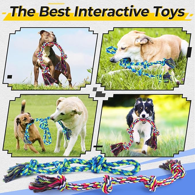 Heavy Duty Dog Rope Toys for Aggressive Chewers, Tough Tug of War Dog Toys for Large, Medium &amp; Small Dogs – 5 Pack Including 2 Ropes &amp; 3 Supplies