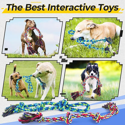 Heavy Duty Dog Rope Toys for Aggressive Chewers, Tough Tug of War Dog Toys for Large, Medium &amp; Small Dogs – 5 Pack Including 2 Ropes &amp; 3 Supplies