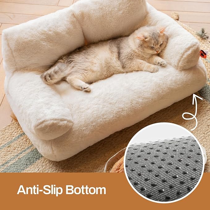 MEWOOFUN Cat Bed for Indoor Cats, Washable Dog Beds for Small Dogs &amp; Cats with Removable Cover, Fluffy Cat Couch with Non-Slip Bottom (Beige, 26.0" L X 19.0" W X 13.0" Th)