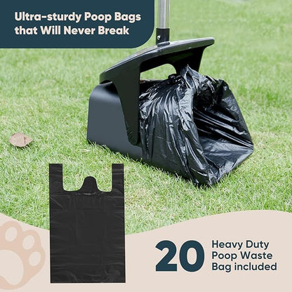 Stainless Steel Dog Pooper Scooper,40" Long Handle Swivel Bin, Rake and Spade,20 Waste Bags &amp; Hook - Heavy Duty Portable Metal Poop Scooper for Large,Medium and Small Dogs