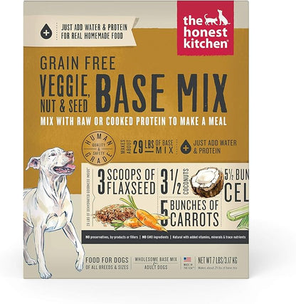 The Honest Kitchen Human Grade Dehydrated Grain Free Veggie, Nut &amp; Seed Base Mix for Dogs - 7 Pound Box (Makes 12 Pounds)