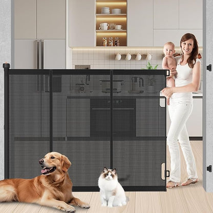 Extra Tall Retractable Baby Gates: 51" High Pet Gate, Extend up to 71" Wide, Mesh Baby Gate with Support Rods Jump-Proof Design for Cats &amp; Large Dogs Tall Dog Cat Gate Indoor Outdoor, Black