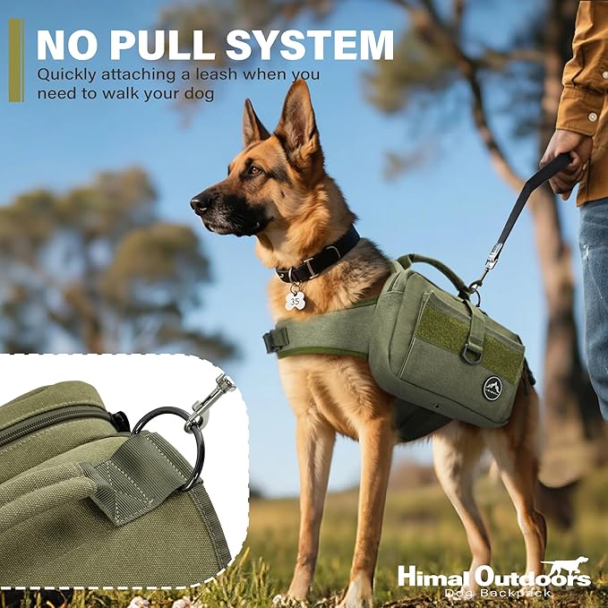 Himal Outdoors Dog Backpack &amp; Saddle Bag, Tactical Hiking Backpack for Large Dogs with Side Pockets &amp; Adjustable Strap