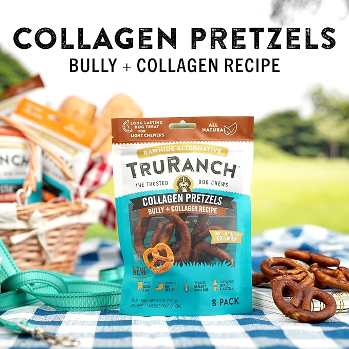 Collagen Pretzels, Bully - Collagen Dog Treats - Dog Pretzel Treats - Long Lasting Healthy Joint Support - Rawhide Alternative - Skin &amp; Coat Health, Value Pack, 3 Bags, 24 Count