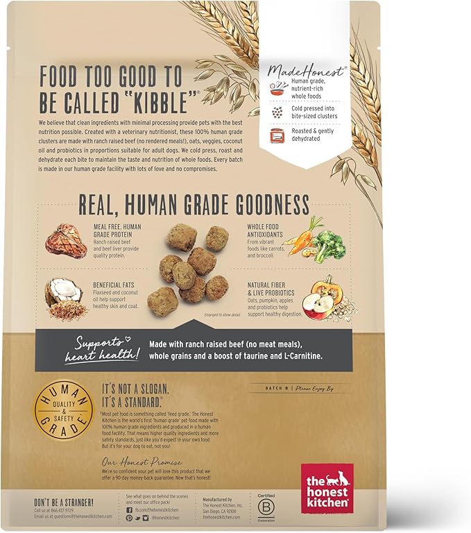 The Honest Kitchen Whole Food Clusters Whole Grain Beef &amp; Oat Dry Dog Food, 5 lb Bag