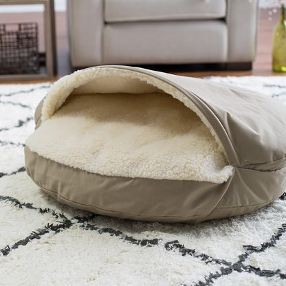 Snoozer Cozy Cave Dog Bed - Indoor Dog Bed with Cover Cave, Covered Calming Burrow for Medium &amp; Large Sized Pets with Blanket Attached, Enclosed, Washable - XL, Navy