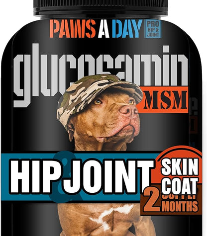 Glucosamine for Dogs Hip &amp; Joint Supplement – “Two-in-One Combo” Dog Joint Care and Improved Skin &amp; Coat with Chondroitin, MSM, Omega 3, Collagen &amp; Biotin, 60 Chewable Tablets