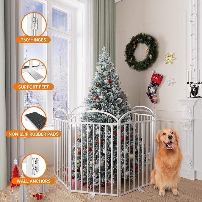 8 Panles Full Matel Freestanding Dog Gates with Door, 192"Extra Wide 36"Tall Free Standing Dog Pet Gate for Indoor &amp; Outdoor. Foldable Pet Fences for Doorways, House, Stairs, Porch, Deck, Yard
