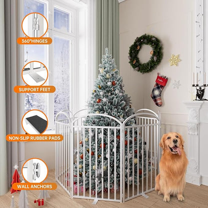 8 Panles Full Matel Freestanding Dog Gates with Door, 192"Extra Wide 36"Tall Free Standing Dog Pet Gate for Indoor &amp; Outdoor. Foldable Pet Fences for Doorways, House, Stairs, Porch, Deck, Yard