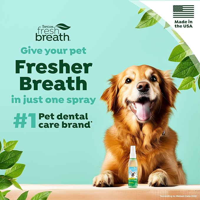 TropiClean Fresh Breath Oral Care Spray for Dogs &amp; Cats | Dog Breath Spray | Mint Breath Freshener | Pet Bad Breath Treatment | Made in The USA | 4 oz