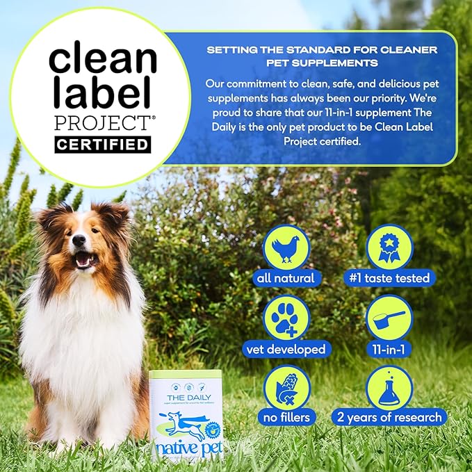 Native Pet Dog Vitamins &amp; Supplements - 11-in-1 Multivitamin Powder for Dogs Food Topper - Collagen, Glucosamine, Probiotics, Omega &amp; More- Supports Healthy Gut, Mobility &amp; Overall Health -120 Scoops