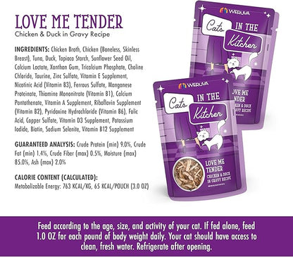 Weruva Cats in The Kitchen, Love Me Tender with Chicken &amp; Duck in Gravy Cat Food, 3oz Pouch (Pack of 12)